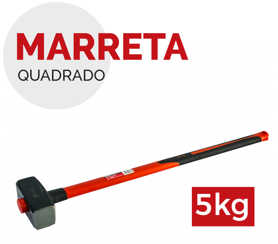 Marreta Quadrada Aço 5kg Cabo Fibra Emborrachado Mtx 109249 Cecília